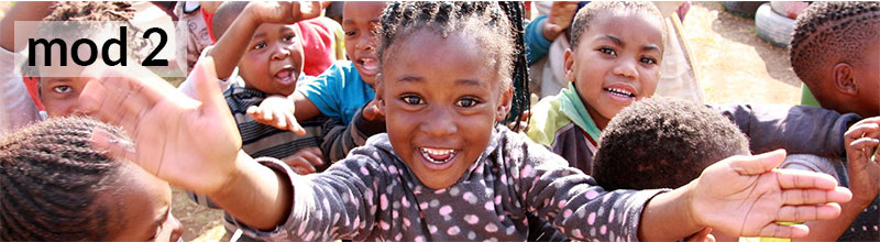 Mod 2 (text on image of children smiling at camera).